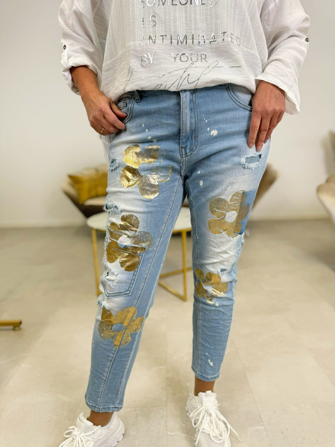 Jeans Big Golden Flower