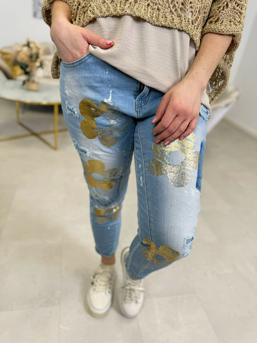 Jeans Big Golden Flowers